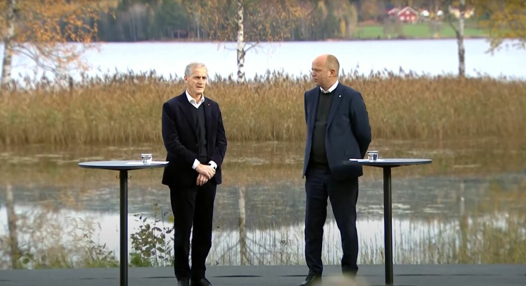 Jonas Gahr Støre (AP) og Trygve Slagsvold Vedum (SP) la frem Hurdalsplattformen onsdag. Jonas Gahr Støre (AP) og Trygve Slagsvold Vedum (SP) la frem Hurdalsplattformen onsdag.