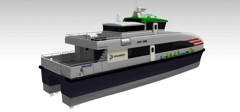GS Marine skal bygge de to hurtigbåtene til Norled hvorav den ene blir hybrid mens den andre er tilrettelagt for hybriddrift. Illustrasjon: GS Marine