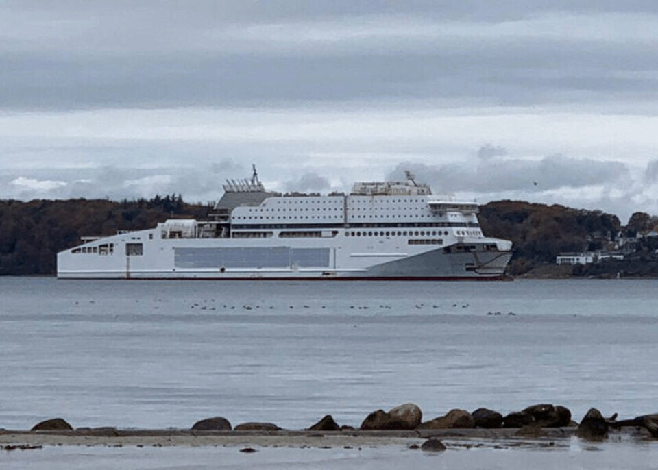 Ro-pax fartøyet som utrustes ved Fosen Yard kom til verftet i fjor etter at det opprinnelige byggeverftet i Tyskland gikk konkurs. Rederi er Siem Group. Foto: Fosen Yard