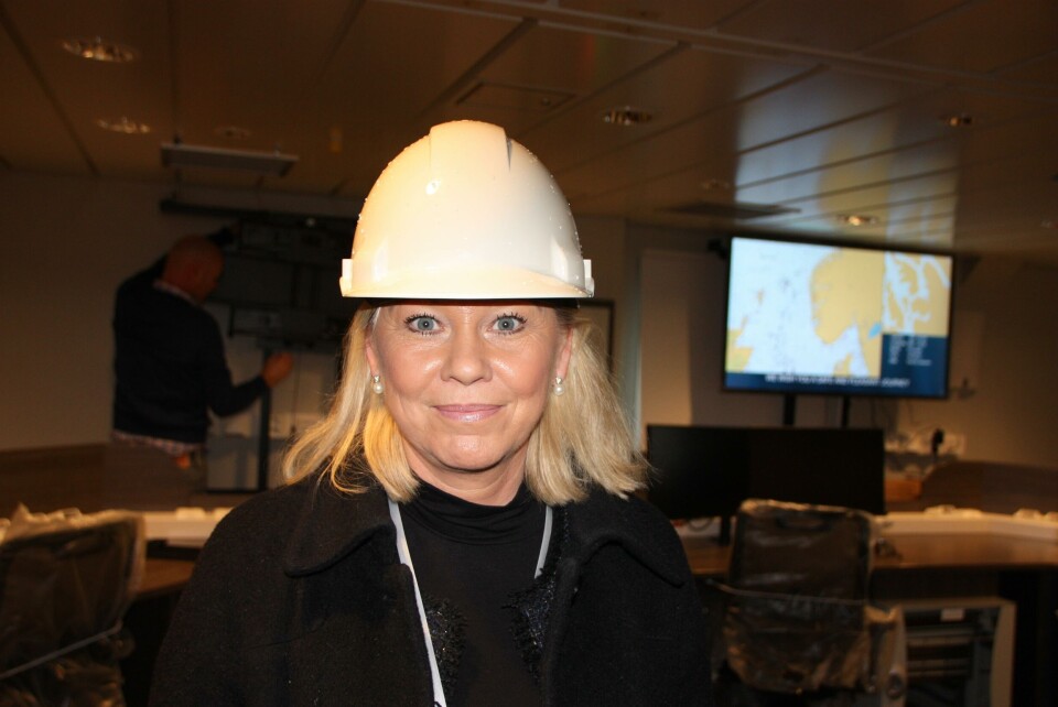 Monica Mæland om bord på forskningsfartøyet 'Kronprins Haakon'. Foto: Vibeke Blich