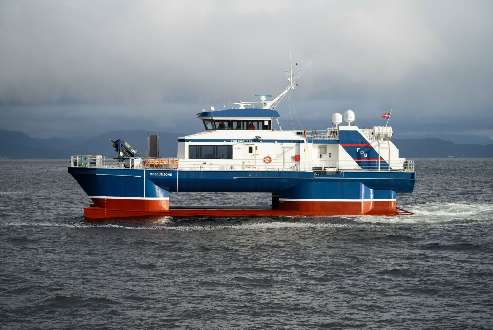 «Fob Swath 10» ble denne uken levert fra Oma Baatbyggeri til danske Offshore Windservice. Foto: Magne Langåker