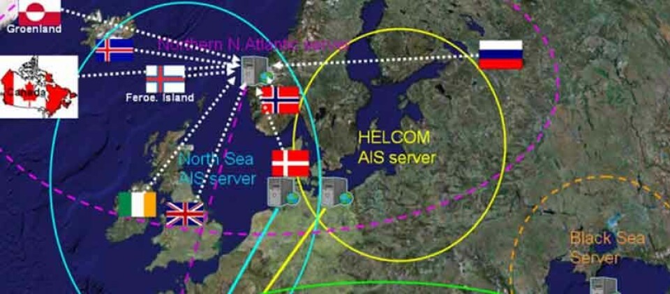 EMSA arbeider med å definere området for det regionale samarbeidet i Nord-Atlanteren og Barentshavet. Bildet illustrerer EMSAs visjoner for regionalt samarbeid om utveksling av maritim informasjon (Kart: European Maritime Safety Agency).