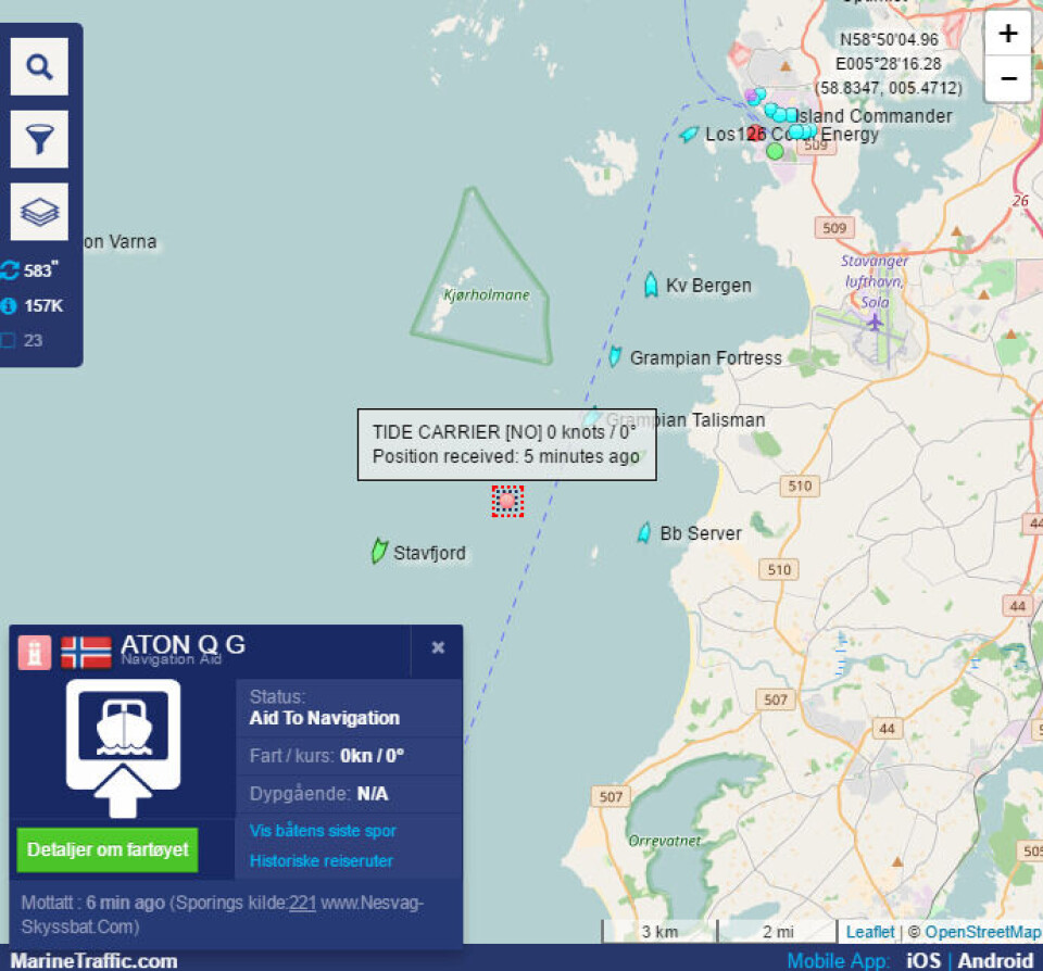Skjermdump: Marine Traffic