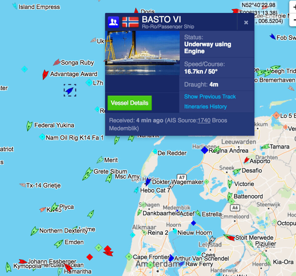 Skjermdump: Marine Traffic