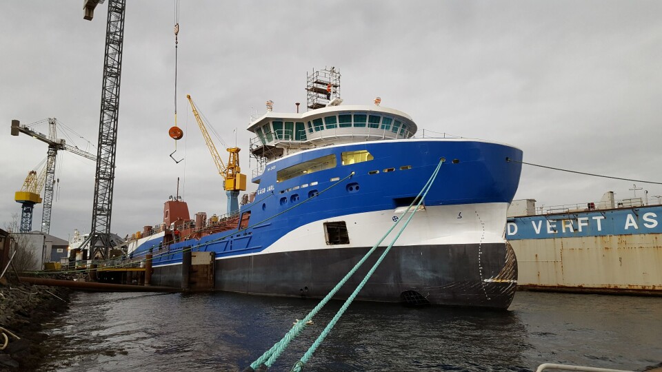 «Gåsø Jarl» skal leveres til Frøy innen påske. Foto: Fiskerstrand