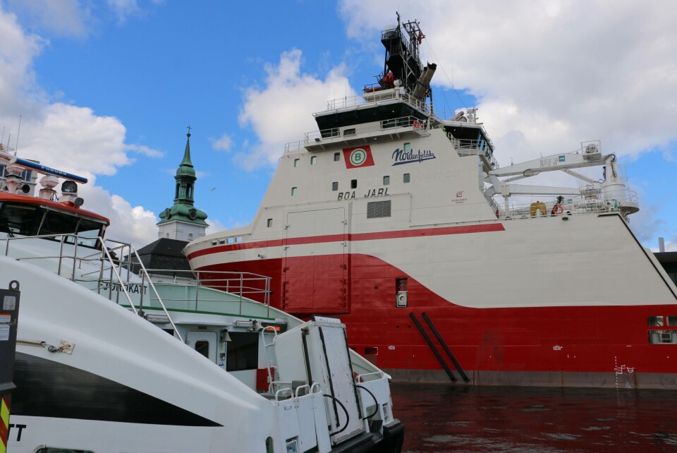 Ill.foto AHTS 'Boa Jarl' overtatt av fra Noryards Fosen i juni i år. Omtalt i Skipsrevyen 6/2015. Foto Asle Strønen