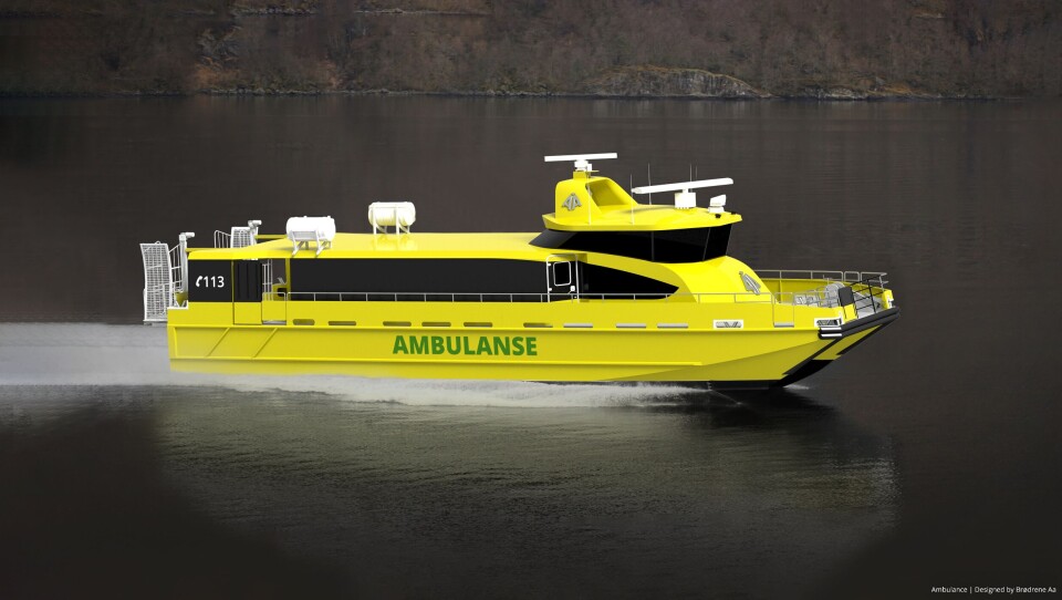 Slik ser ein for seg at den nye ambulansebåten vert sjåande ut. Illustrasjon: Brødrene Aa