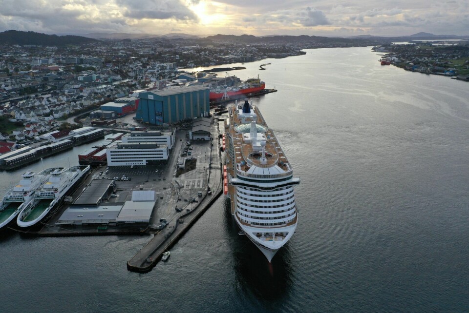 Havnekraft AS ønsker å tilby landstrøm til cruiseskipene som anløper Garpeskjærskaien i Haugesund, og har gitt Zinus oppdraget med å utvikle neste generasjon landstrømtilkobling for denne type fartøy. (Ill.foto: Karmsund Havn)