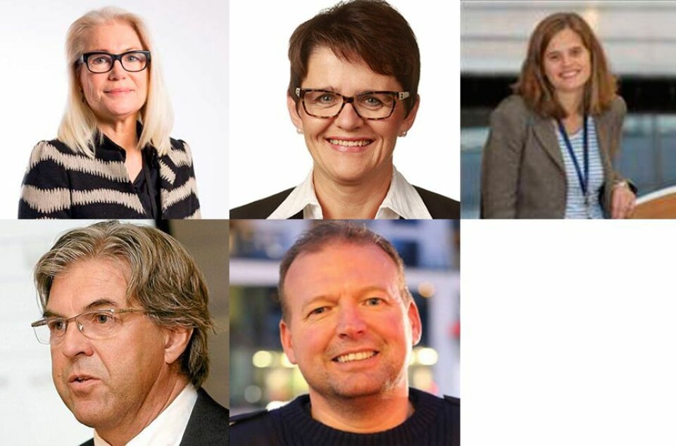 Nye medlemmer i Redningsselskapets sentralstyre. F.v. Hilde Myrberg, Lisbeth Berg-Hansen, Simone Møkster, Nils Petter Dyvik og Cato Dyb-Sandnes. Kollage: Redningsselskapet