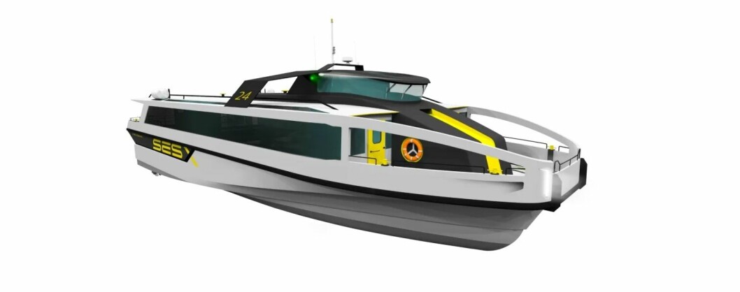 SES-X er en av fire som kan vinne konkurransen om fremtidens hurtigbåt. Illustrasjon: SES-X
