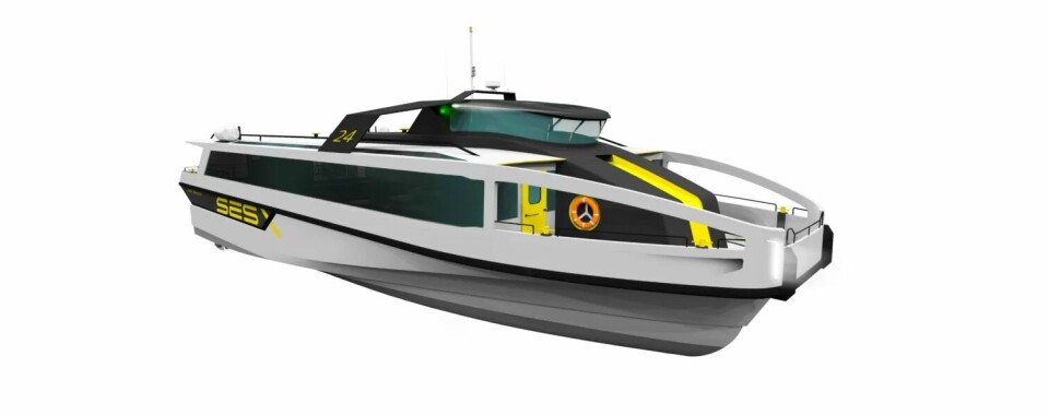 SES-X er en av fire som kan vinne konkurransen om fremtidens hurtigbåt. Illustrasjon: SES-X