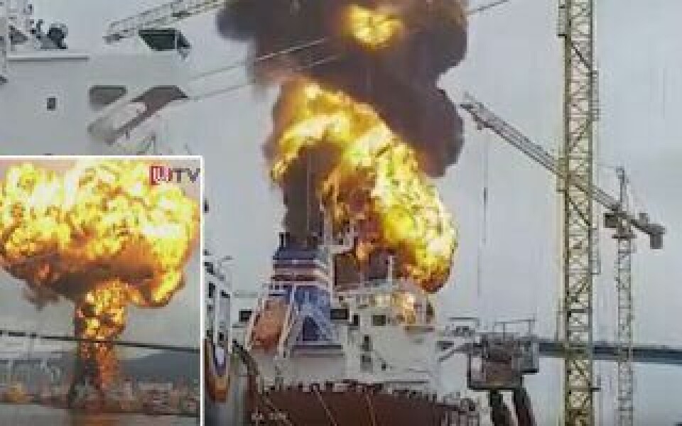 Eksplosjon i Stolt-tanker i Korea. Foto: maritime.bulletin.net