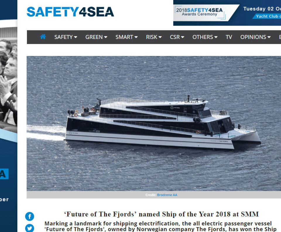 Ett av et titalls utenlandske fagmedier som skriver om Ship of the Year.