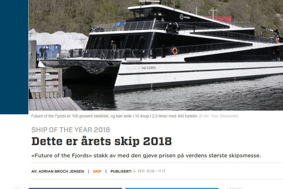 Faksimile fra Teknisk Ukeblad (tu.no), ett av de norske mediene som gav fyldig dekning av utelingen av Ship of the Year.