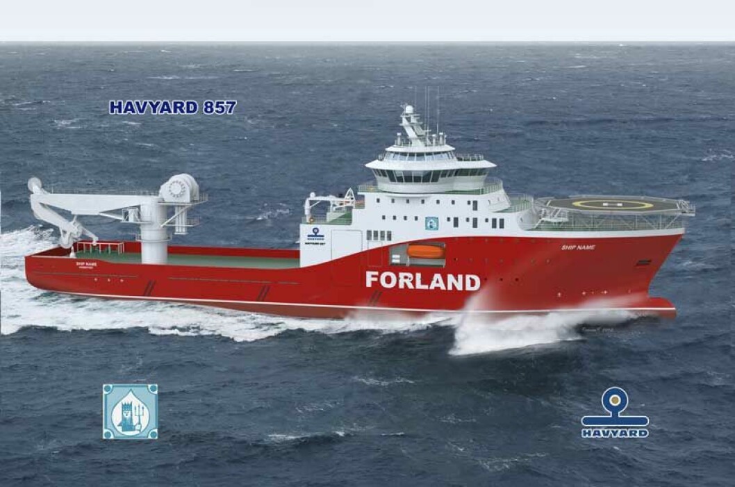 Havyard 857 er et nytt design som Forland Shipping i Bergen nå ønsker  å satse på. Subsea-fartøyet skal leveres innen august 2013 frå Havyards verft i Leirvik.
