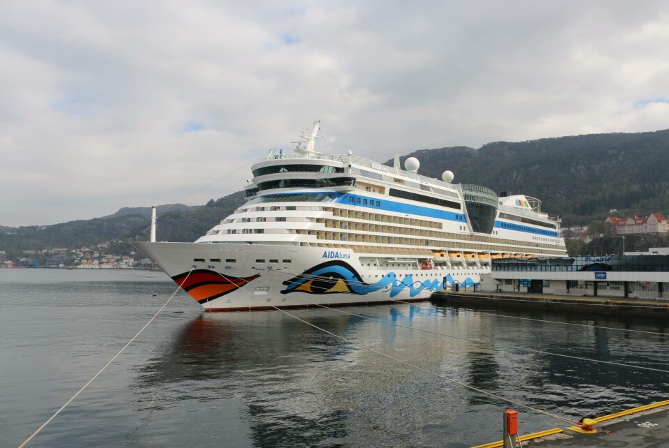 Cruiseskipet Aida Luna til kai i Bergen Foto: Andrea Berland