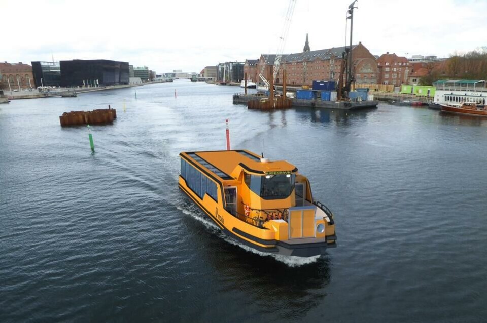 De gule havnebussene i København settes i trafikk allerede neste år. Illustrasjon: Arriva/Damen