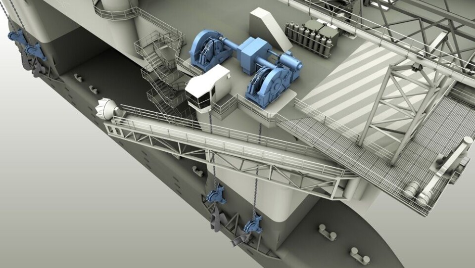 Doble ankervinsjer med fairleader på en borerigg. (Illustr.: Rolls-Royce)