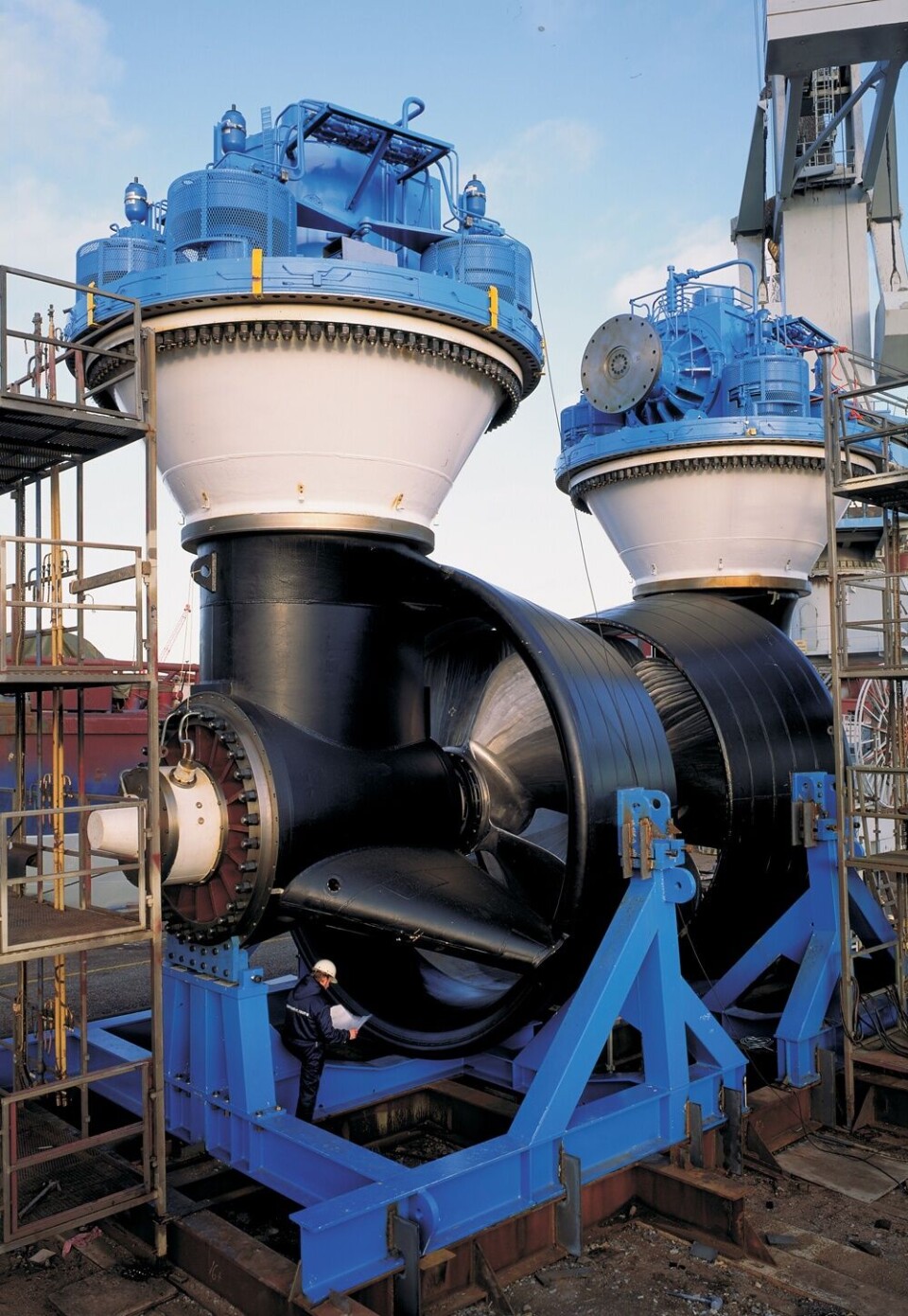 En Azimuth thruster fotografert ved Rolls-Royce fabrikken i Rauma, Finland. Foto: Rolls-Royce