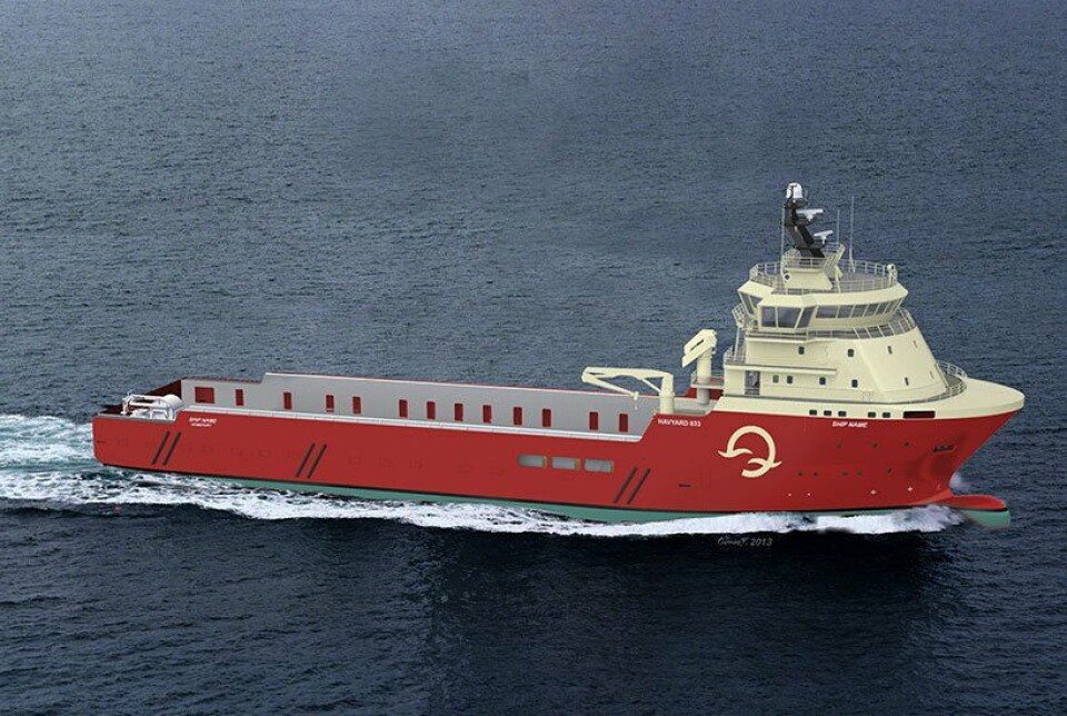 Illustrasjon av Havyard 833 L plattform forsyningsskip.