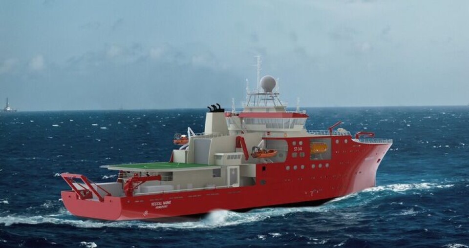 Skipet som skal bygges er av ST-344 design og er utviklet på basis av forskningsskipet «Discovery». Foto: Skipsteknisk AS