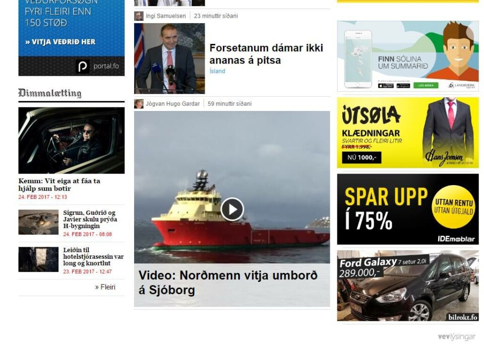 Skjermdump fra portal.fo