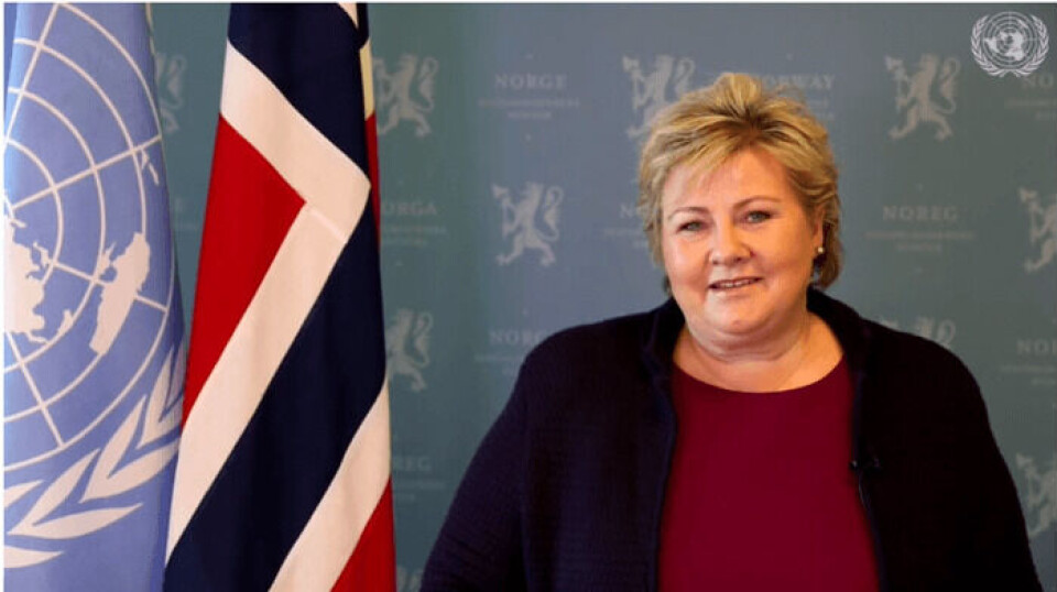 Erna Solberg talte sjøfolkas sak i FN. Foto: Regjeringen.