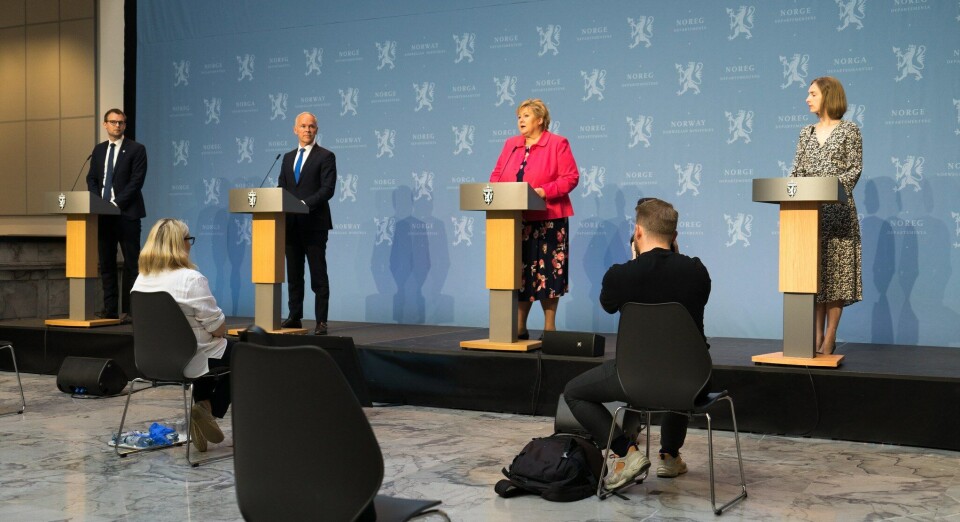 egjeringen legger i dag frem økonomiske tiltak som skal styrke norske bedrifter og arbeidsplasser, og bidra til grønn omstilling. På denne måten skal Norge komme ut av koronakrisen. Foto: Arvid Samland/Statsministerens kontor