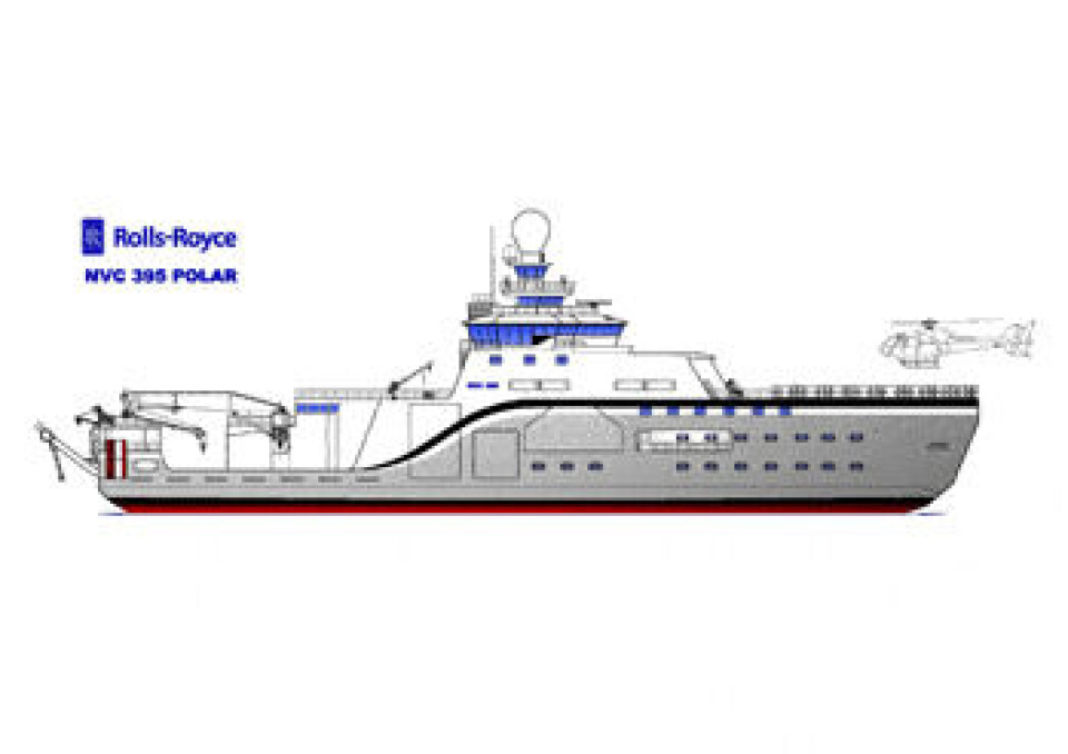 Profiltegning av det nye isgående forskningsfartøyet. Tegning: Rolls-Royce Marine AS