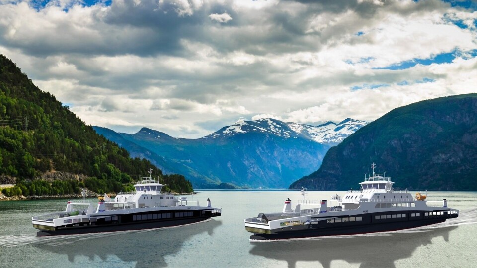 Illustrasjon av de nye ferjene til Fjord1. Illustrasjon: HAV Design.