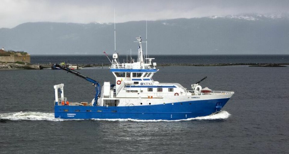 Gunnerus er et forskningsfartøy eiet av NTNU, Norges teknisk-naturvitenskapelige universitet i Trondheim. Båten driver forskning på havbruk og marine miljøer. Foto: © Helge Sunde / Samfoto