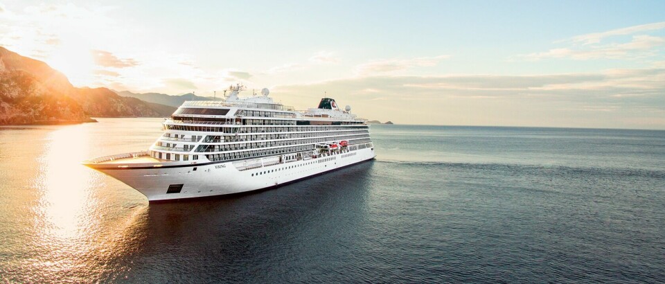 «Viking Sun» er et av to cruiseskip som vil ligge i opplag ved Kristiansand Havn. Foto: Viking Cruises.