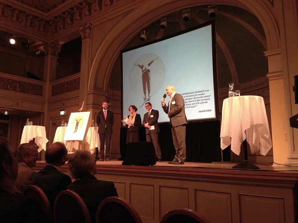 Jan Tore Leikanger holder takketale under utdelingen av Eksportprisen.