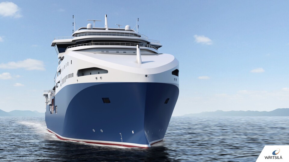Wärtsiläs moderne skipsdesign for CMIs siste krilltråler vil skape verdens største og mest effektive fartøyet av sin type. Illustrasjon: Wärtsilä