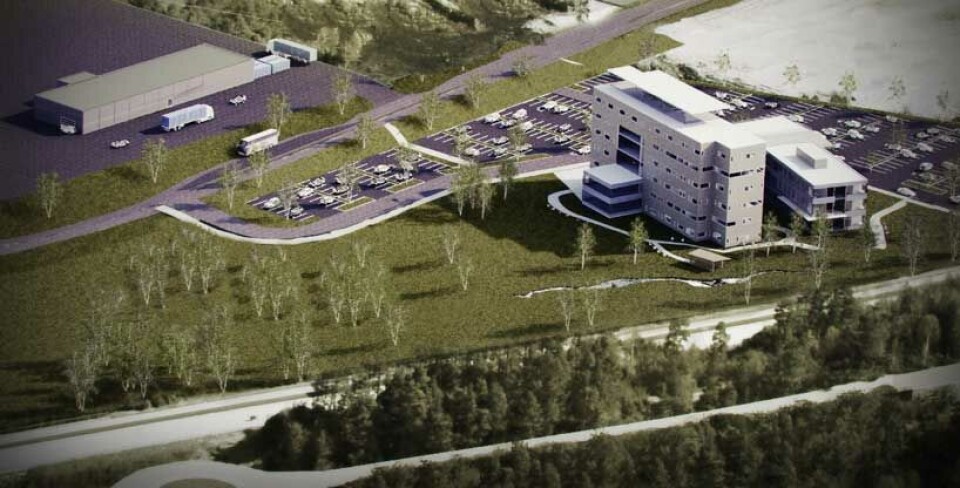 Idéskisse for Wärtsiläs nye kontorbygg og testanlegg på Stord. (Illustrasjon: Link Arkitektur og Stage Studio)
