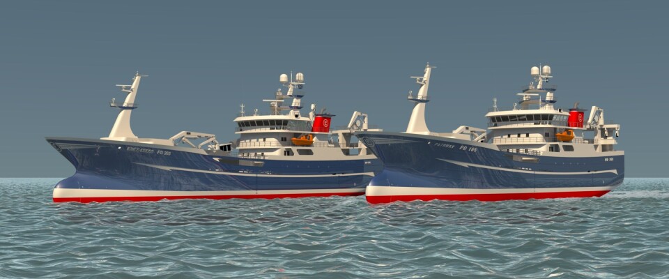 Illustrasjon av de to nye fiskefartøyene til det skotske rederiet Lunar Fishing