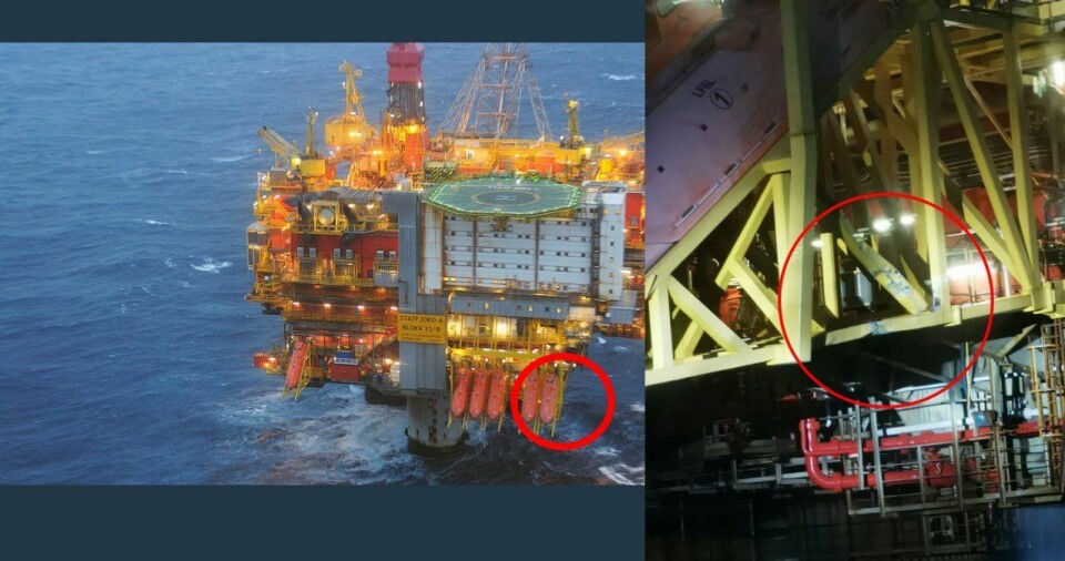 Bildene viser skadene etter sammenstøtet. Foto: Equinor