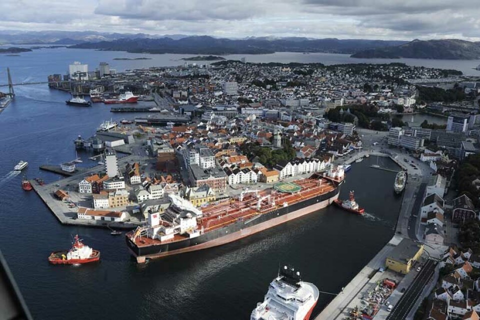 Slik så det ut i Stavanger havn da "Amundsen Spirit" ble døpt for ett år siden. Foto: Teekay