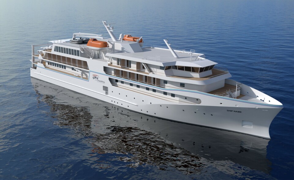 Vard har designet og skal bygge nytt ekspedisjonsskip for australske Coral Expedition. Illustrasjon: Vard