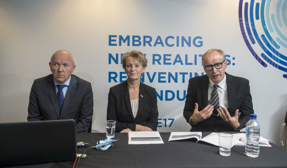 Offshore Europe 2017 - Cyber security press conference, From left: Petter Myrvang (cyber security expert), Elisabeth Tørstad (CEO, DNV GL - Oil & Gas), Pål Børre Kristoffersen (cyber security expert. Foto: DNV GL