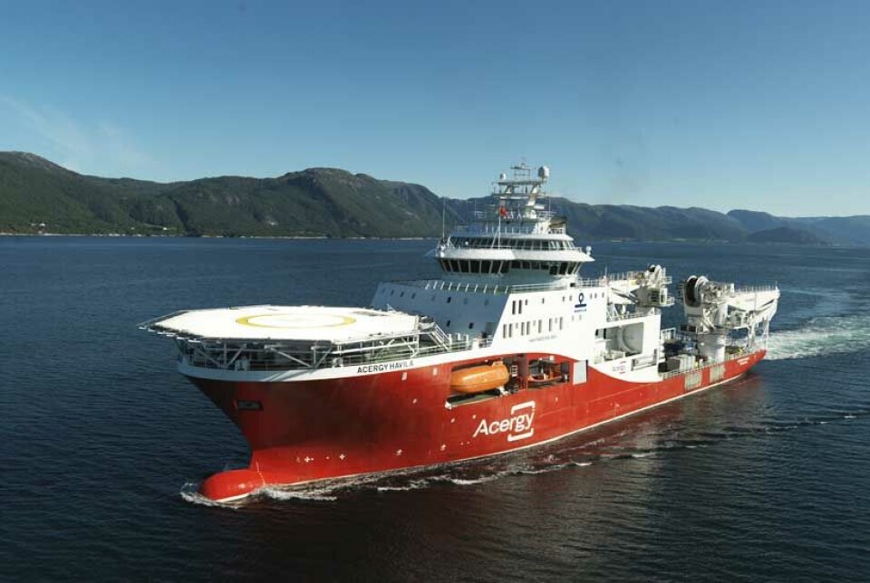 Havyard 858 DSV ”Acergy Havila” på sjøprøvetur. Foto: Havyard/Havila