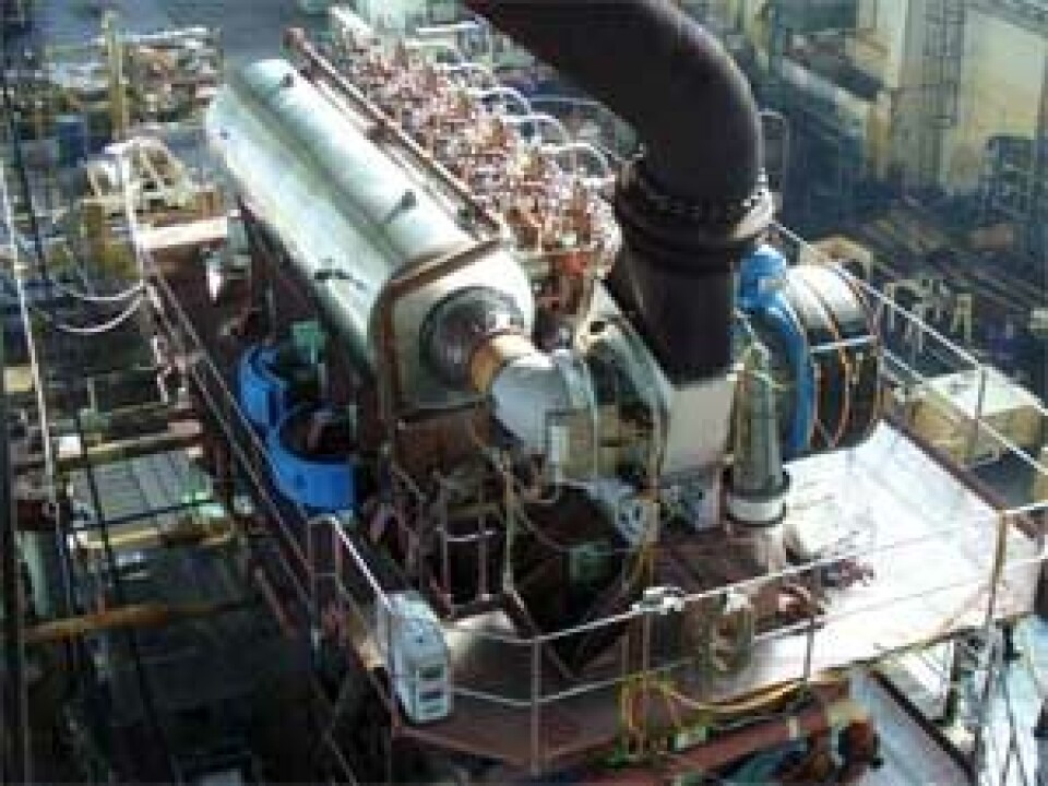 The MAN Diesel VTA system is under test on a six cylinder, 46 cm bore 6S46MC-C engine built by MAN Diesel’s Croatian licensee Brodosplit powering the shallow draught tanker «Stena President». Here the engine is seen during shop testing.